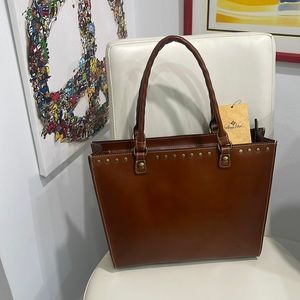 Patricia Nash Zancona Tan Leather Top Zip Closure Tote Bag